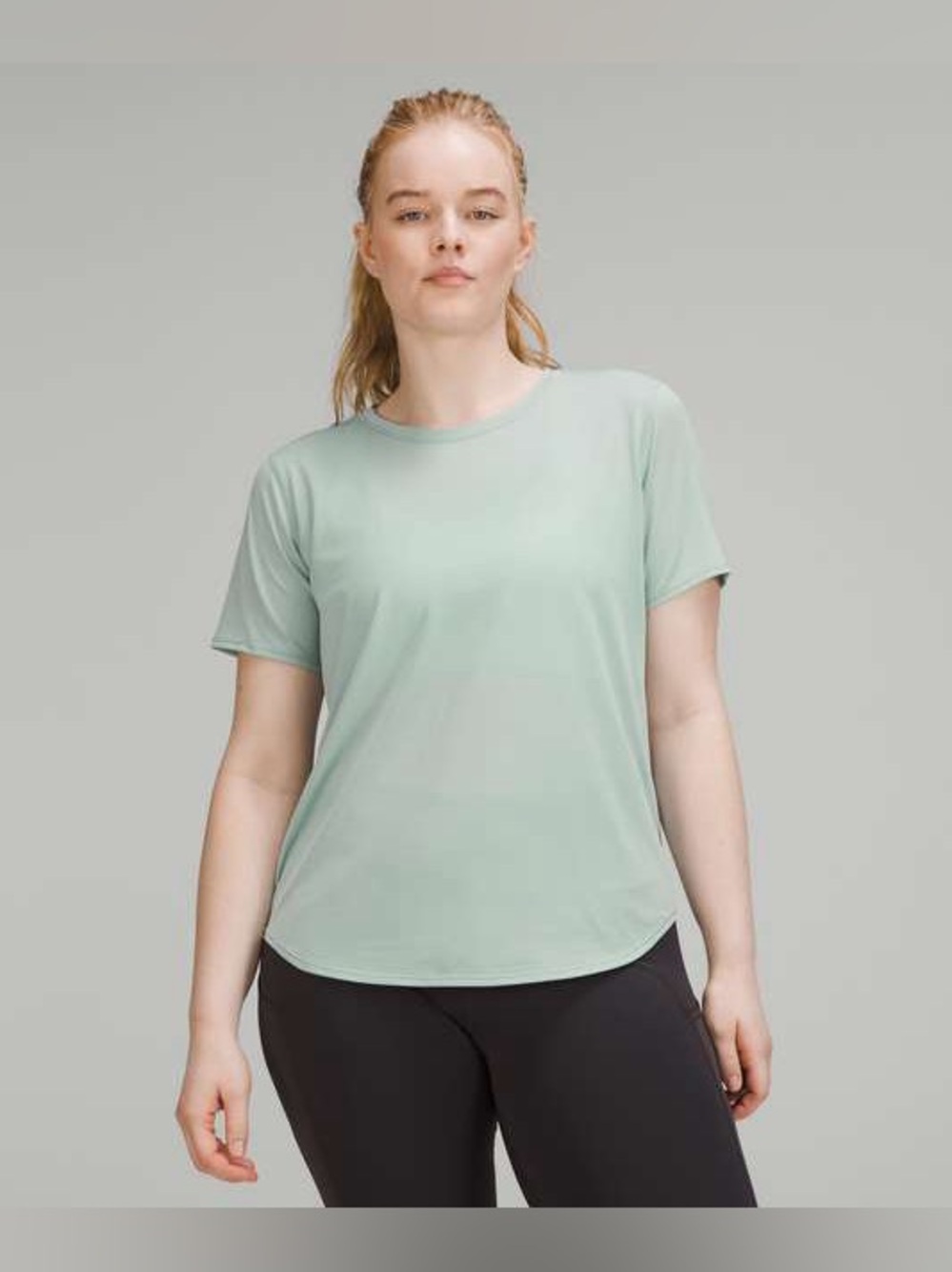 Lululemon high neck running and training short sleeve t-shirt top silver blue
